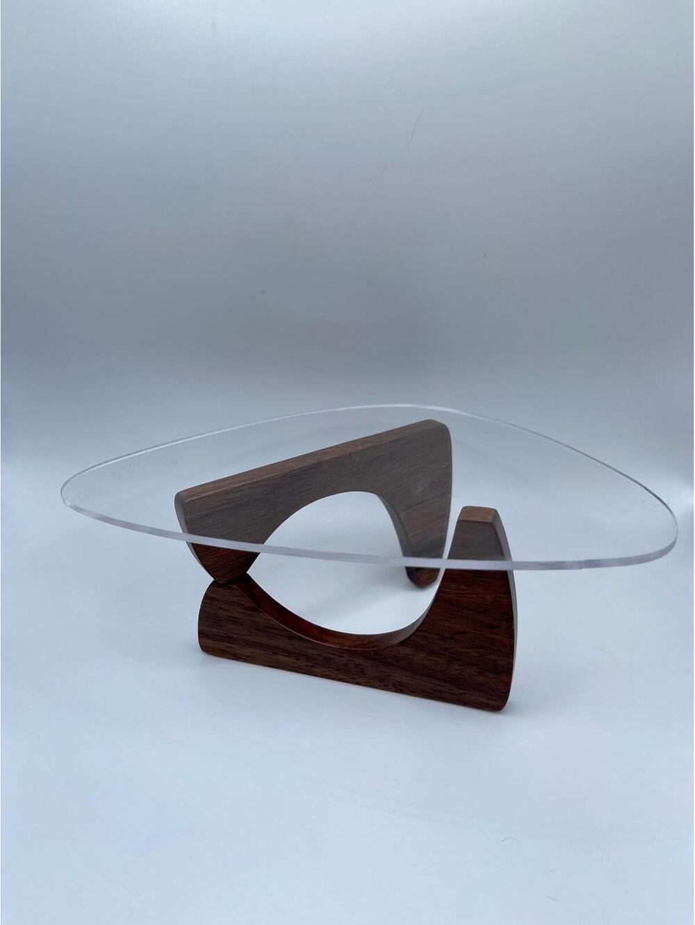 1:6 Scale Miniature Coffee Table, Triangle Top MCM Mid Century Modern, Brown